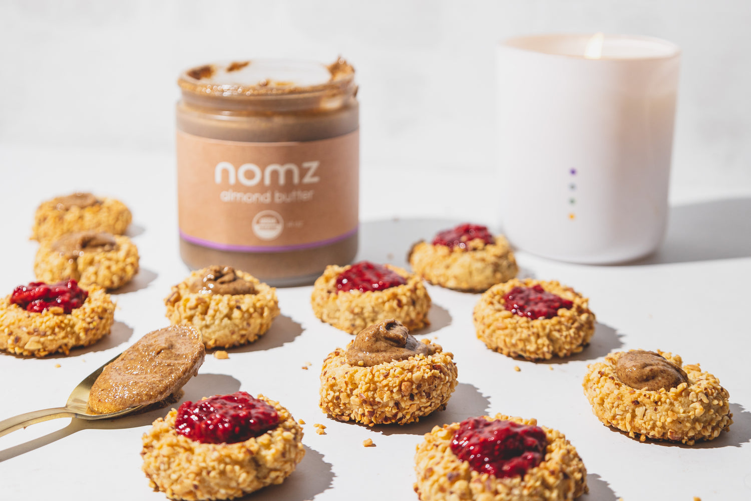 Raspberry Almond Butter Thumbprint Cookies